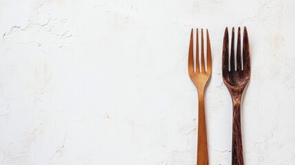 Two wooden forks on a light surface