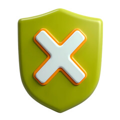 Obraz premium A green shield with a white x symbol outlined in orange against in a digital render isolated on transparent backgruond