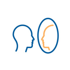Self reflection icon. Vector thin line illustration with editable stroke representing self-awareness, identity, introspection and personal growth. Person looking into mirror