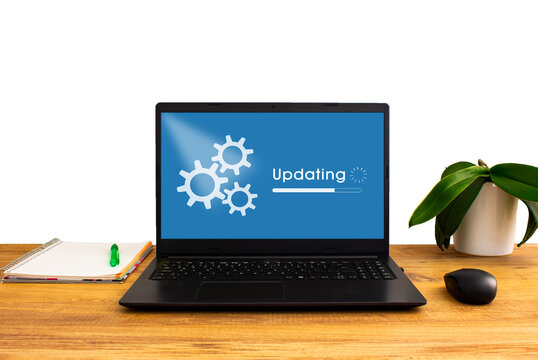 Update or repair pattern on laptop screen. System update page on notebook screen. Software upgrade.