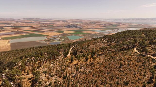 Aerial Landscpes of open colorful agriculture fields in Golan Heights Israel