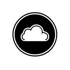 Cloud storage icon in circle outline for representing internet backup, cloud access, and data saving