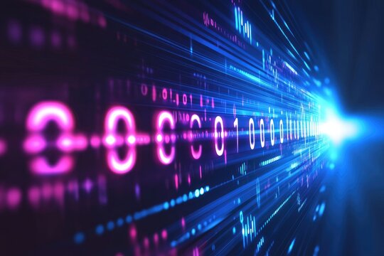 Digital data stream, fast-moving binary code