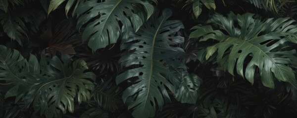 Dark, rich tones, oversized tropical leaves, dense pattern , vibrant, image