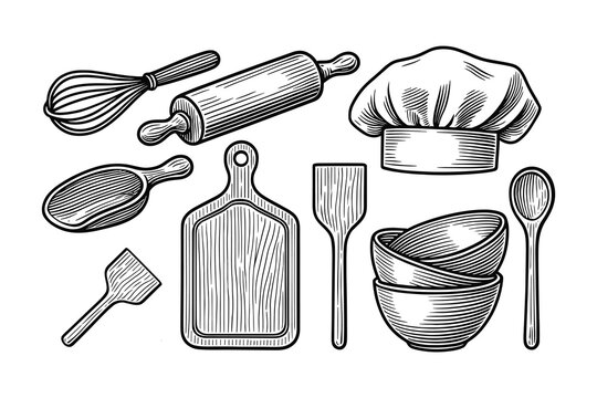 Engraving style kitchen utensils for cooking, baking tools set