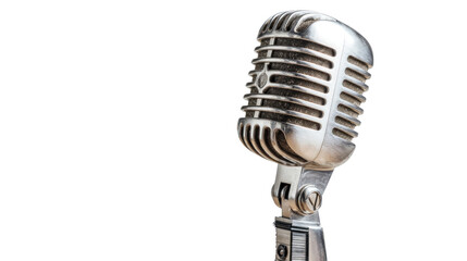 Fototapeta premium Vintage microphone for voice recording: A gleaming, retro microphone, a symbol of vocal artistry and communication, stands ready, inviting the listener to immerse in a world of sound.