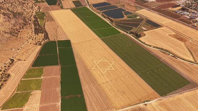 aerial  agriculture field with a mark of Star of David in Golan Heights Israel