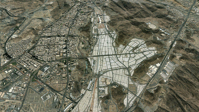 Mecca Mina High-Resolution City Map Realistic Aerial Perspective