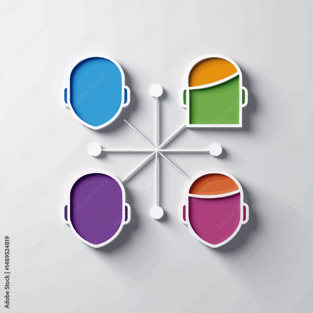 Poster conceptual heads communication network illustration showing collaboration and connection