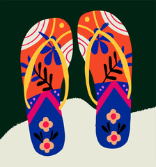 Colorful Floral Flip Flops Summer Beach Sandals