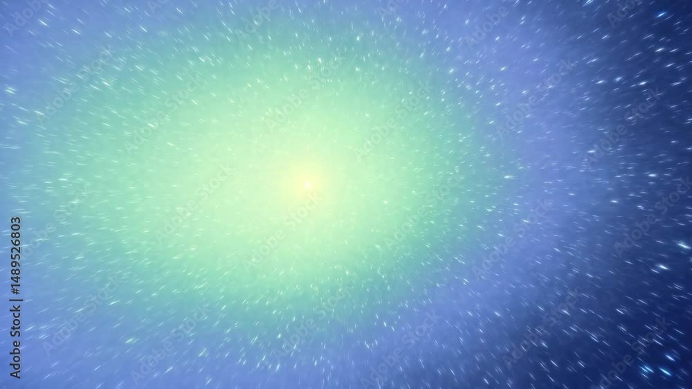 Poster abstract view of the universe with clusters of stars, blue outer space and bright light in the cente