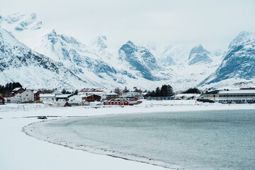 Snowy Ramberg Beach and Mountains in Lofoten