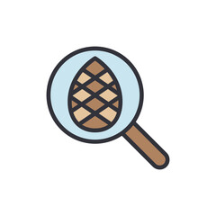 Pinecone Under Magnifying Glass Icon Revealing Forest Secrets