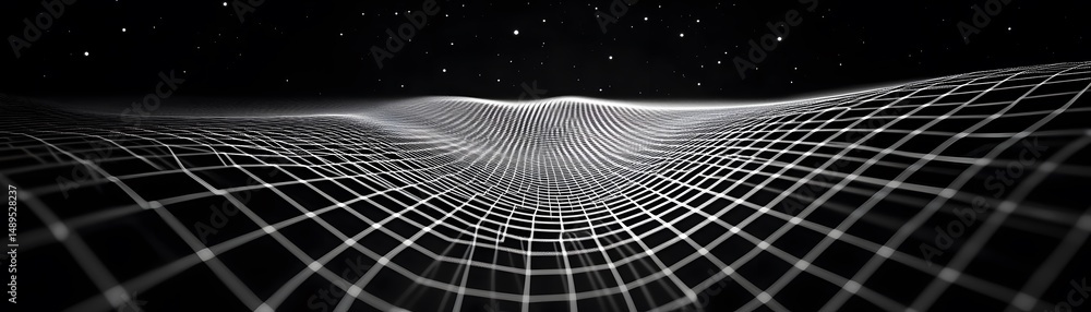 Poster abstract geometric grid pattern stretching into space.
