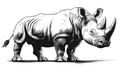 Obraz premium Powerful rhino in monochrome illustration
