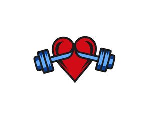 Heart symbol with weights representing fitness and health  
