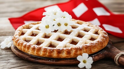 Festive fruit tart with flowers