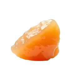 Single vibrant orange calcite tumbled rock showcased against a contrasting solid backdrop for mineralogical reference