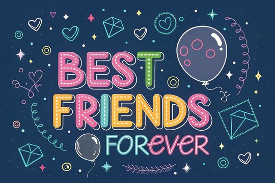Best friends forever colorful lettering with hearts and balloon design