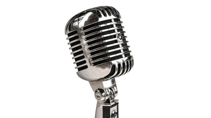 Fototapeta premium Vintage Microphone: A gleaming, chrome vintage microphone stands proudly, an emblem of timeless sound and classic audio artistry.