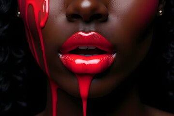 Fototapeta premium Lipstick. Makeup. Beauty face makeup, close up. Isolated on black background.