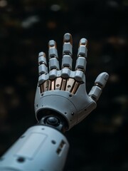 A sophisticated robotic hand is displayed.