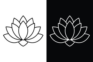 Minimalist Lotus Flower Vector Icon in Black and White Style
