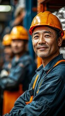 Factory worker smiles