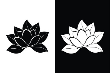 Clean Magnolia Flower Icon in Black and White Silhouette Illustration