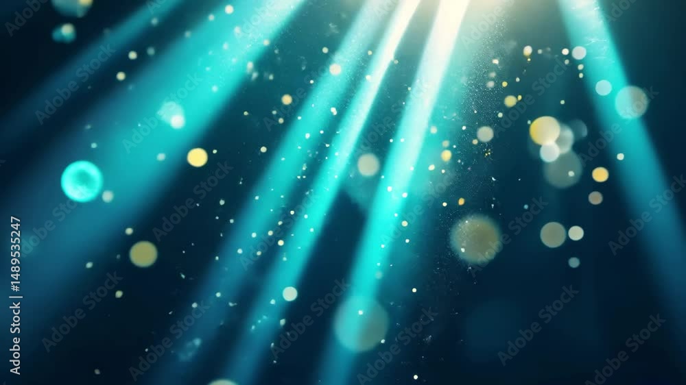 Poster shimmering particles float in tranquil underwater depths illuminated by sunlight, abstract underwate