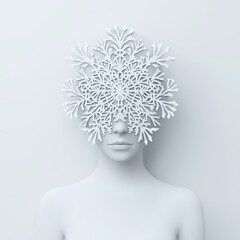 Ethereal face adorned with intricate snowflake pattern artwork