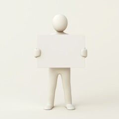 Minimalist figure holding blank sign in neutral background setting