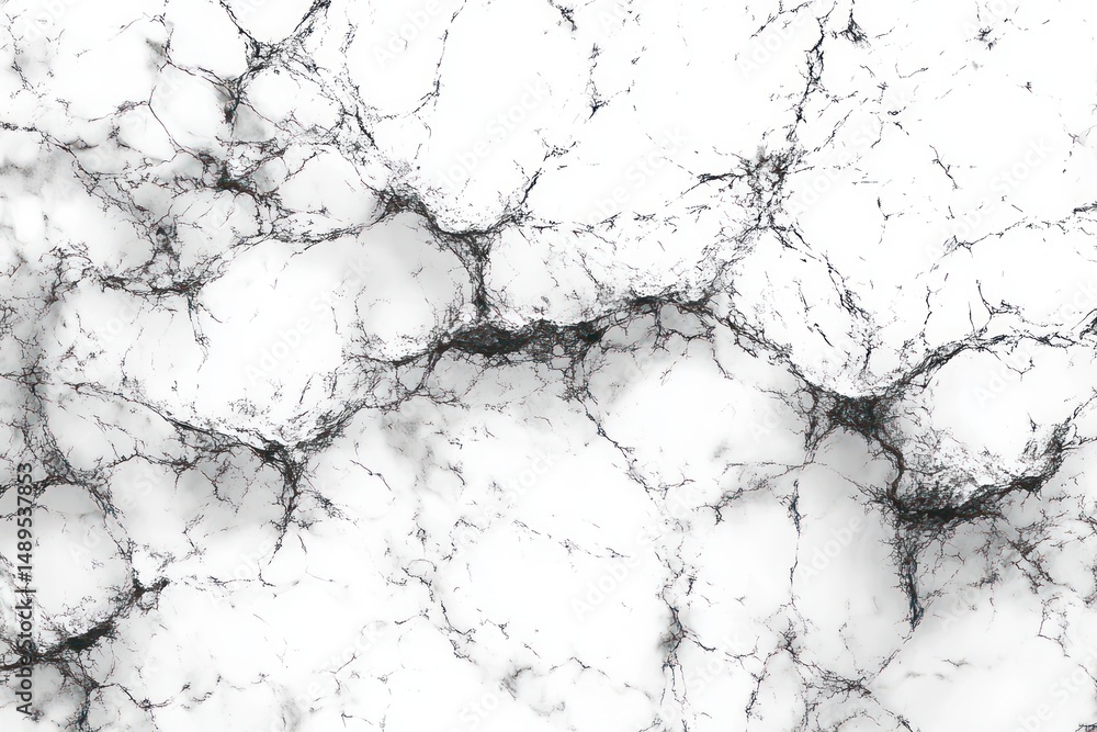 Poster close-up view of white marble surface with natural intricate black veining and cracks creating abstr
