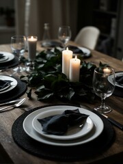 A table is adorned with plates and glasses.