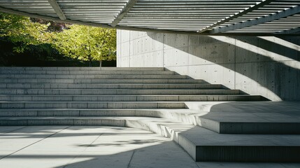 Outdoor concrete steps and pergola