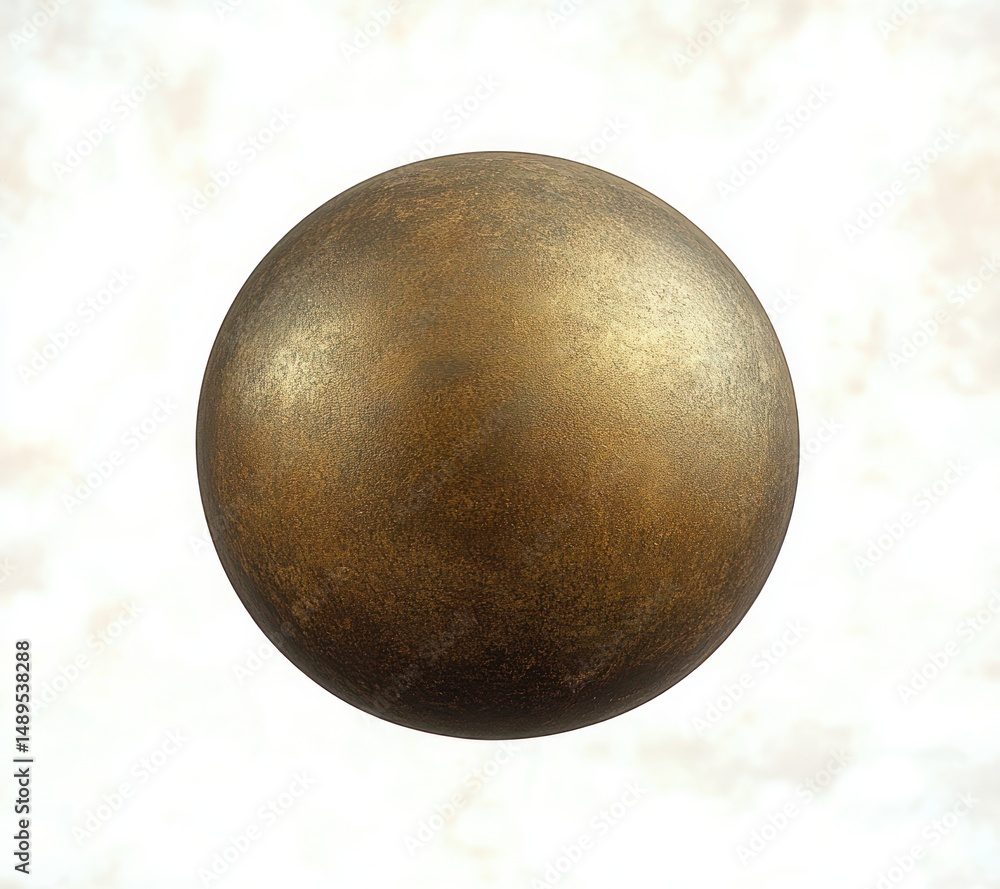 Poster close-up of a textured metallic bronze sphere with subtle lighting and visible surface details on a 