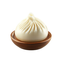 Steamed Baozi Bun in Wooden Bowl, Close-up Studio Shot