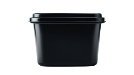 a black cup with a lid on a white surface