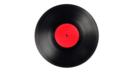 a black record with a red disc on it