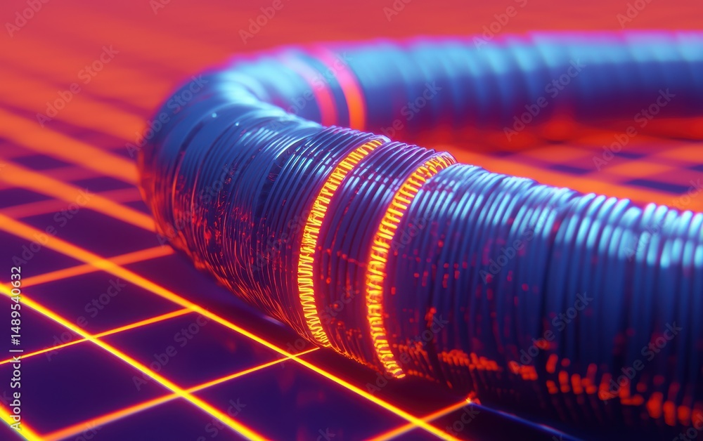 Poster futuristic abstract coil design with neon glow and geometric patterns