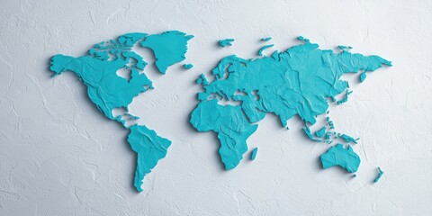Stylized World Map in Turquoise Color on Textured White Background