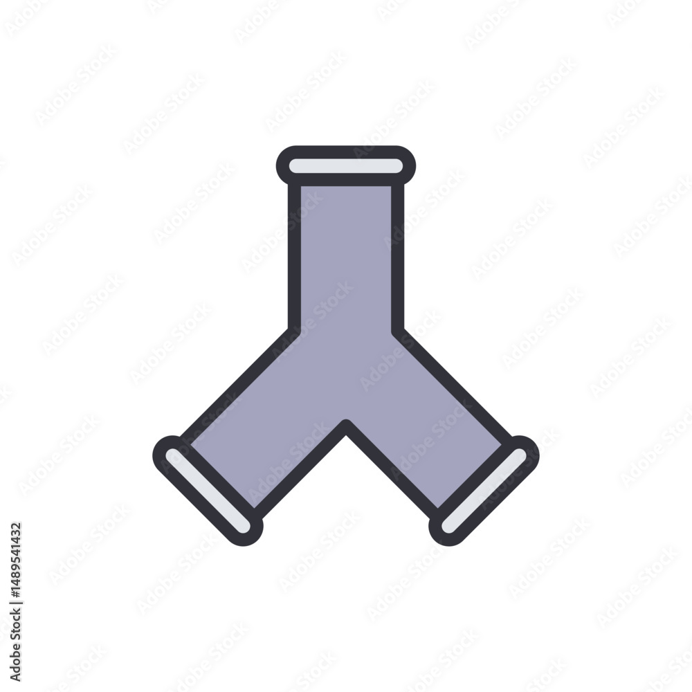 Poster lilac y shaped pipe connector with flanges on a transparent display