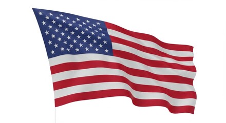 Fototapeta premium Waving United States flag against a clean white backdrop symbolizes patriotism