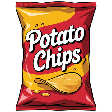 Crunchy potato chips in fluted packaging design isolated vector illustration on white background