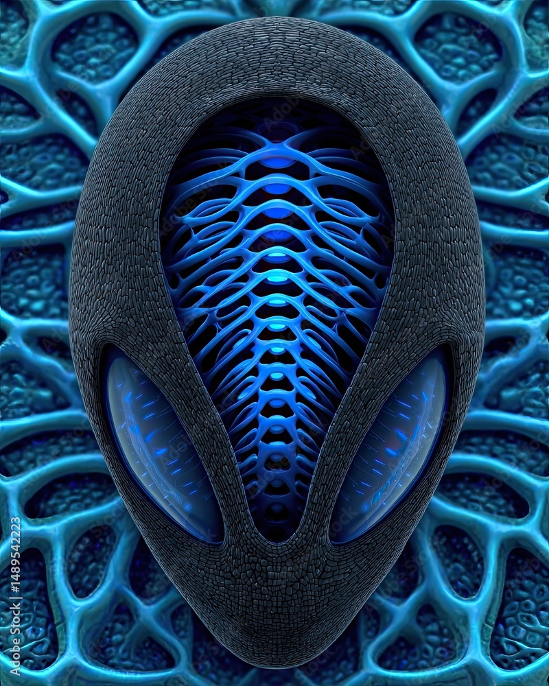 Poster futuristic organic structure with intricate blue patterns visual