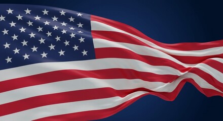 Obraz premium Symbolic depiction of waving American flag against a deep blue backdrop
