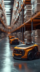 Obraz premium Interior view of a warehouse with automated vehicles.