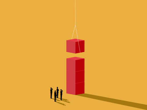 Success, Business team building blocks higher
