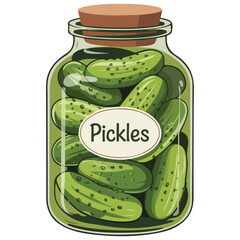 Homemade preserved pickled cucumbers in glass jar isolated vector illustration on white background