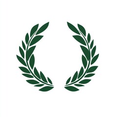 A dark green laurel wreath on white